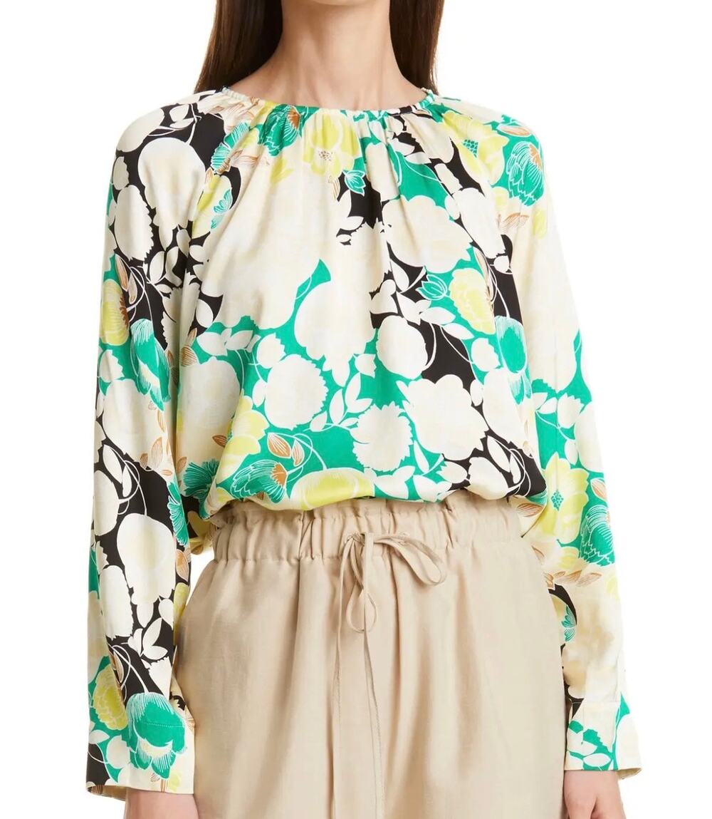 Rodebjer Solomiya Floral Puff Long Sleeve Top Spring Green Career $290 XS EUC
